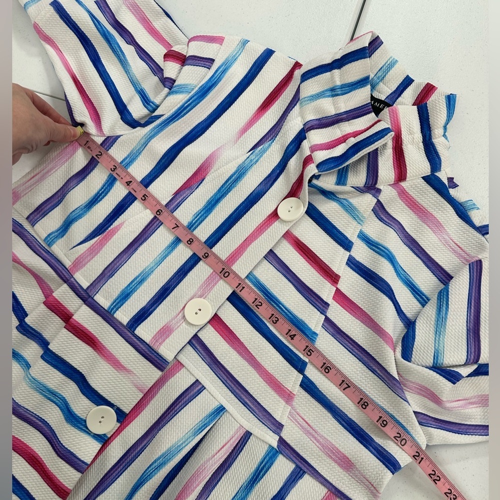 Damee Striped Wired Collar Bright Colors Blazer Jacket Gallery Art To Wear Large - Picture 3 of 8